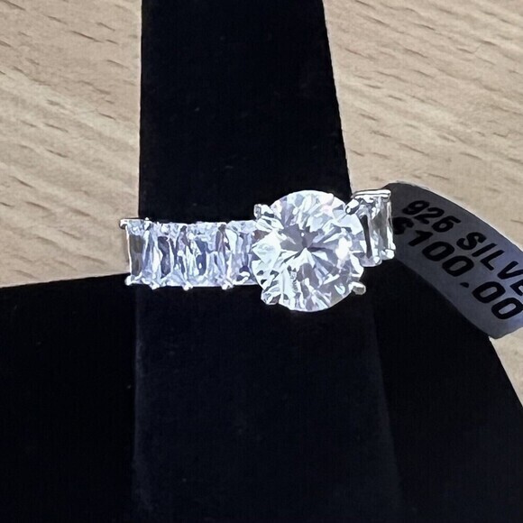925 Sterling Silver | CZ Luxury Solitaire Ring Women's Size 8 Rhodium Finish - Picture 4 of 17
